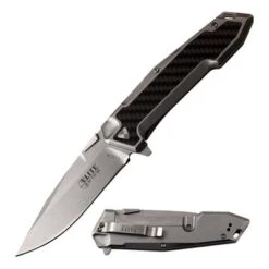Elite Tactical 8.35 Inch Folding Pocket Knife Black Silver Stonewash